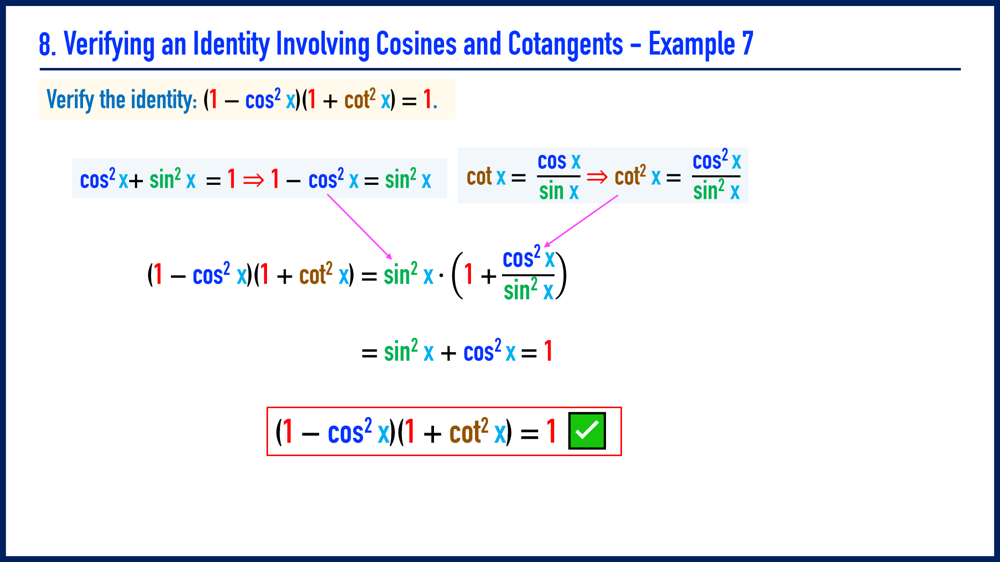 8. Verifying an Identity Involving Cosines and Cotangents - Example 7 ...