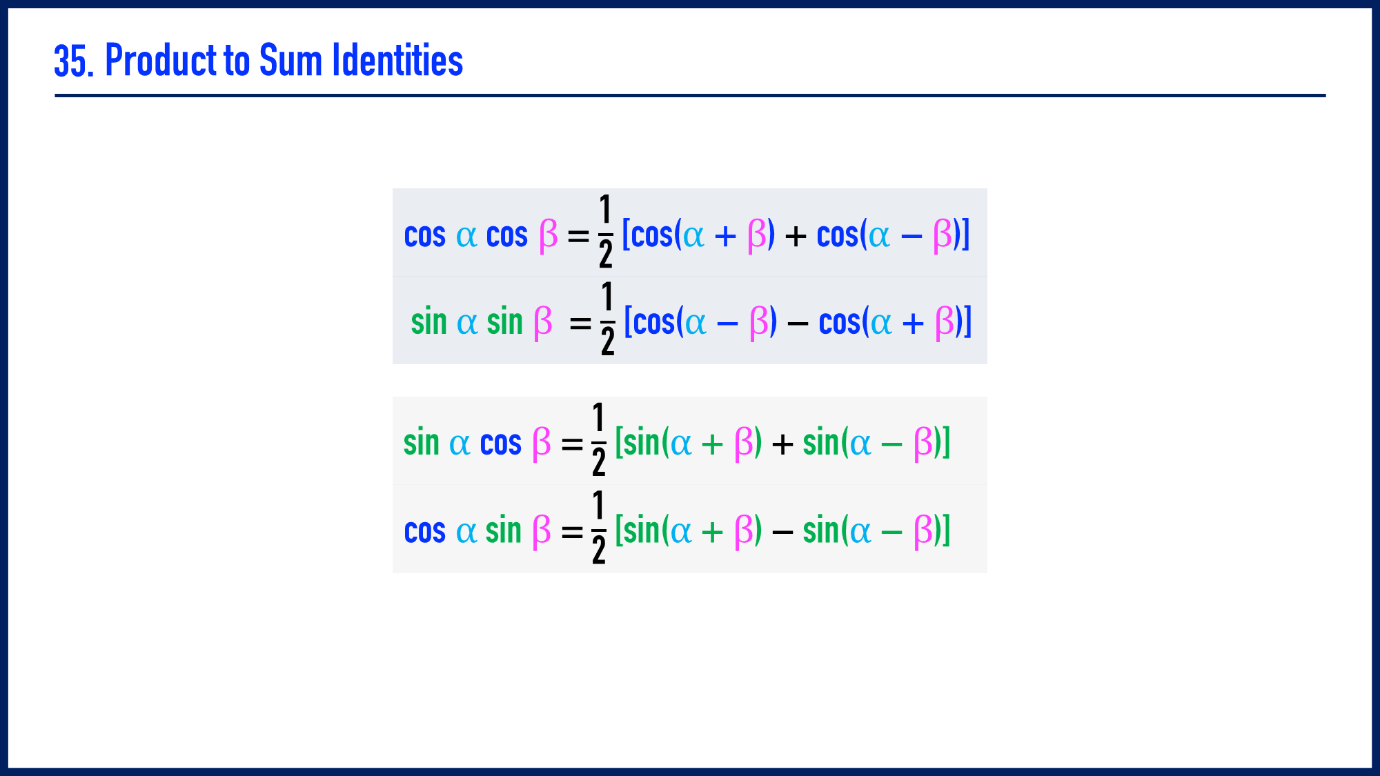 35. Product to Sum Identities | LESSON COURSE 109 - L - V & I | FUVI ...