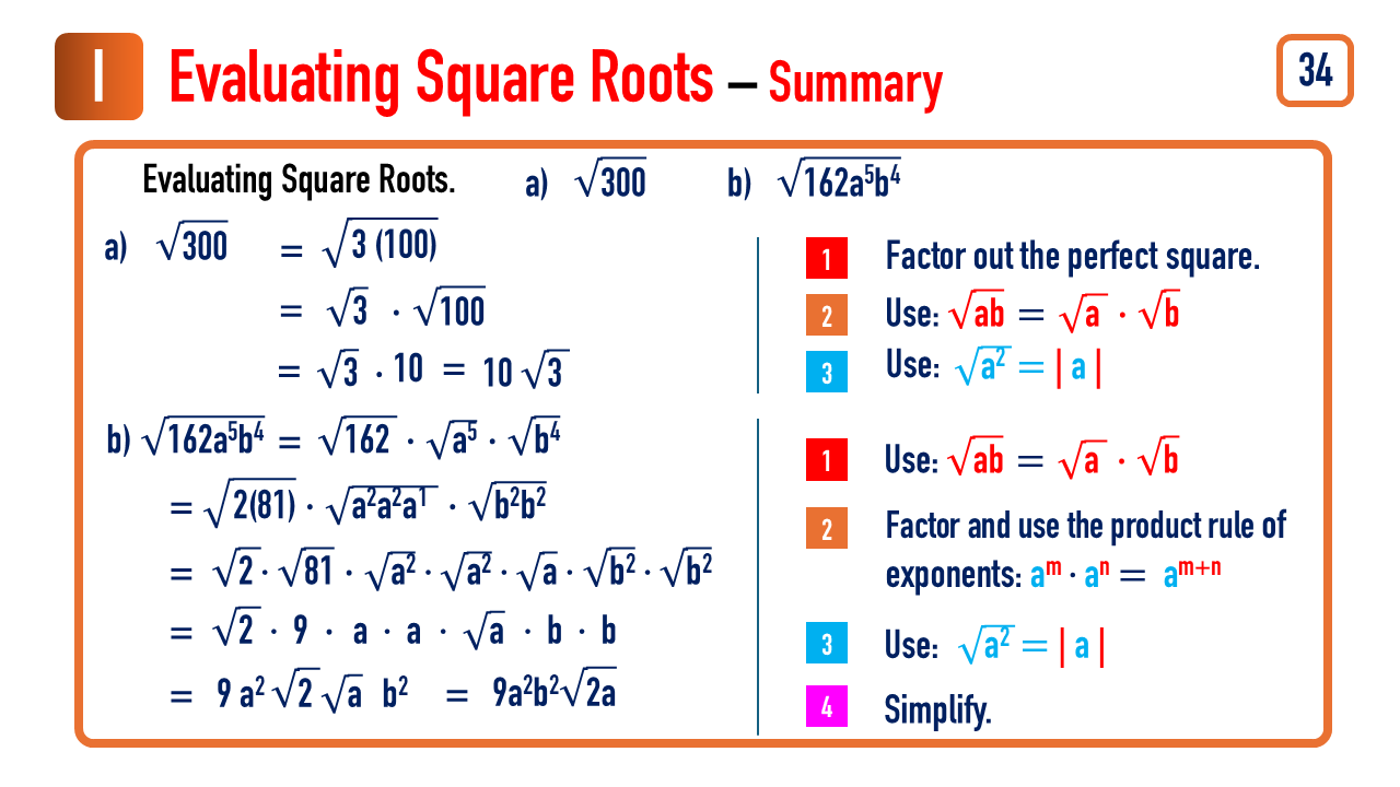 34. Using the Product Rule to Simplify Square Roots - Example 2a, b ...