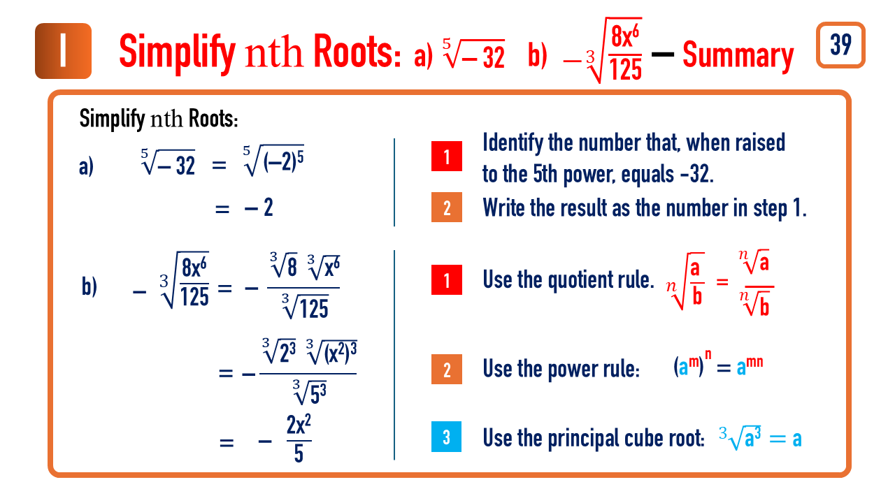 39. Simplifying nth Roots - Example 10a, b | LESSON COURSE 101 - L ...